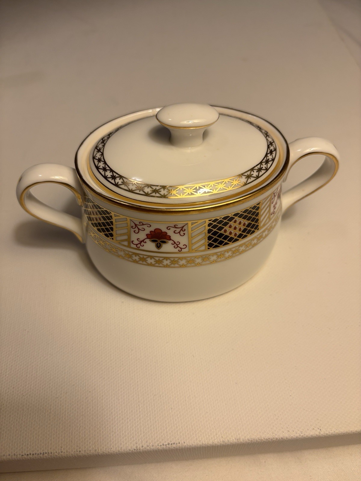 Royal Crown Derby Bordered Covered Sugar Bowl And Creamer