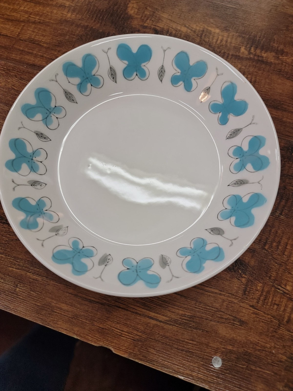 Permastone Spring Garland 7.5 Bowl Blue Flowers Japan VTG Has Crazing