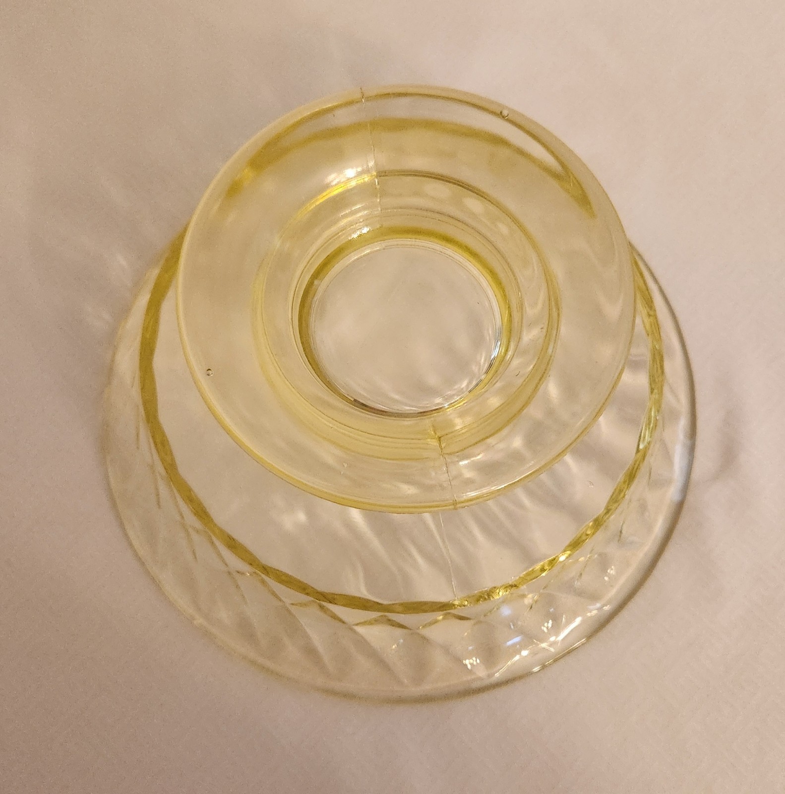 Antique Bryce Vaseline Canary Yellow Uranium Glass Diamond Quilt Compote Bowl