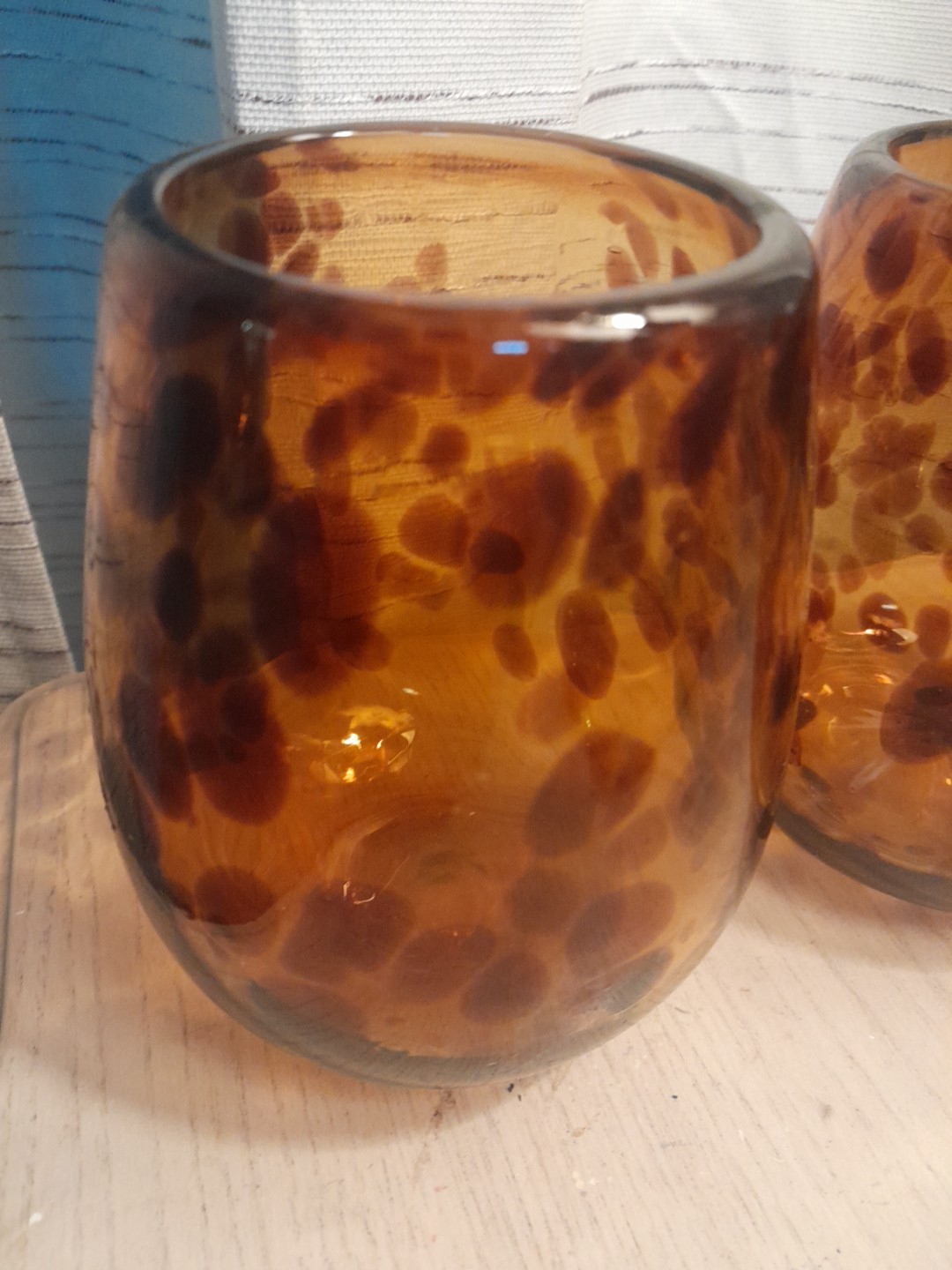 2 Vintage Hand Blown Tortoise-Shell Wine Glass Thick Glass 5 1/2 Inches Height