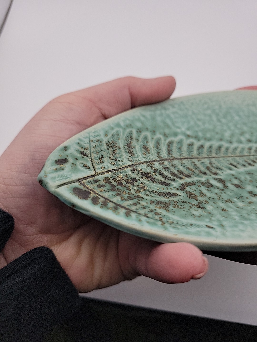Vintage Fern Stem Trinket Dish Handmade Studio Pottery Nature Botanical Unique