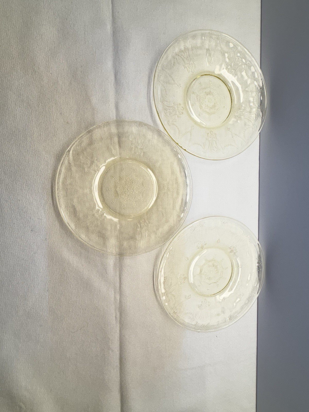 VTG Anchor Hocking Yellow Depression Glass Cameo Ballerina 6″ Saucer Set of 3