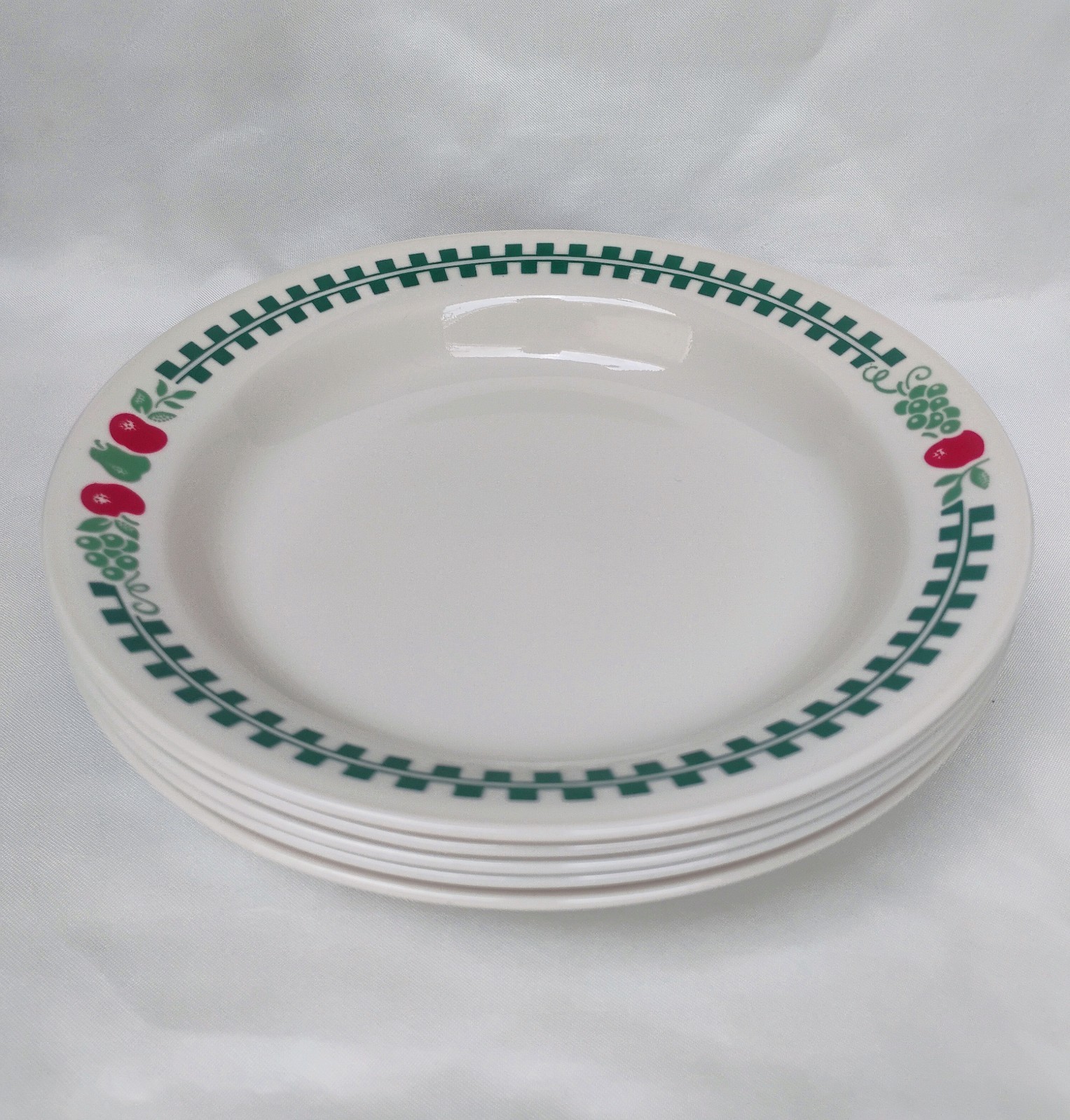 Corelle FARM FRESH Sandstone 15-oz Flat Rim Soup BOWL Green Gingham Jam Apples