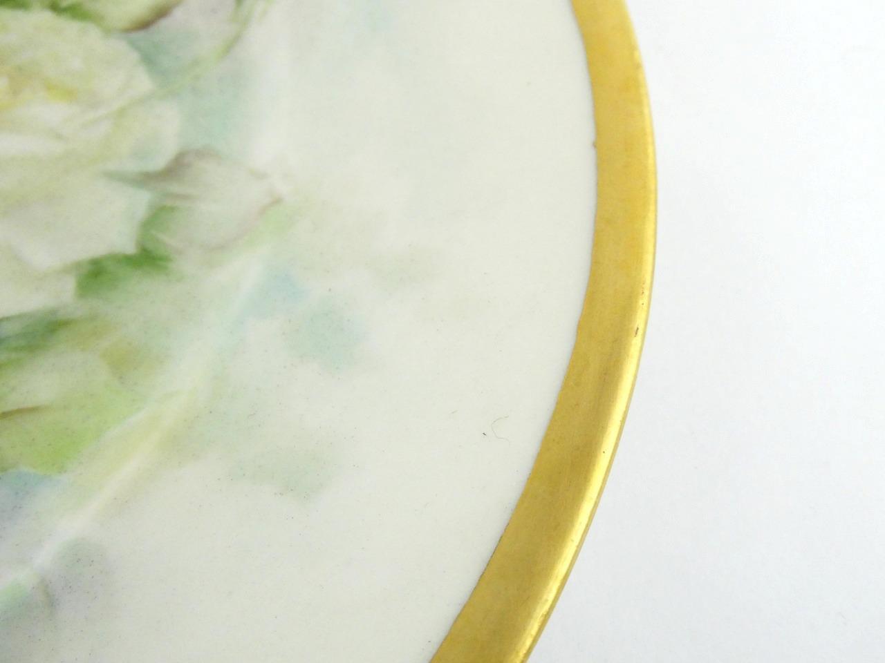 1970s Hand Painted Floral Porcelain 5 Pc Place Setting White Roses Signed VGOOD