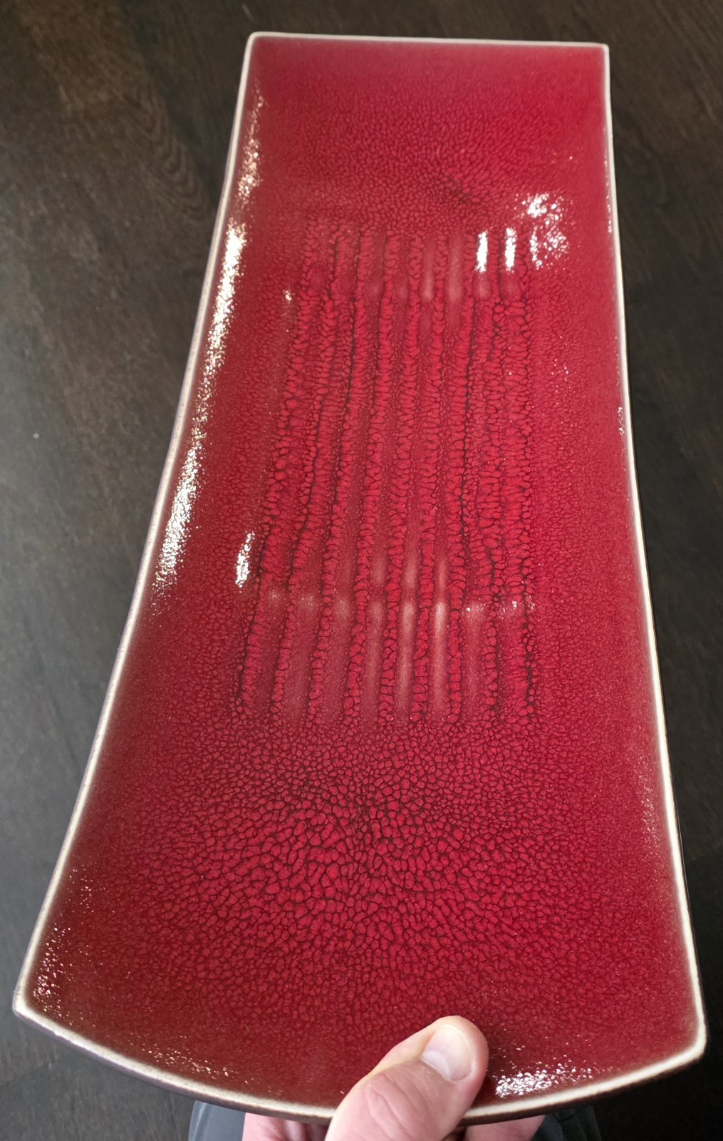 Jars Ceramistes Made In France Rectangular Platter XL 20 Inch Red Crackle Glaze