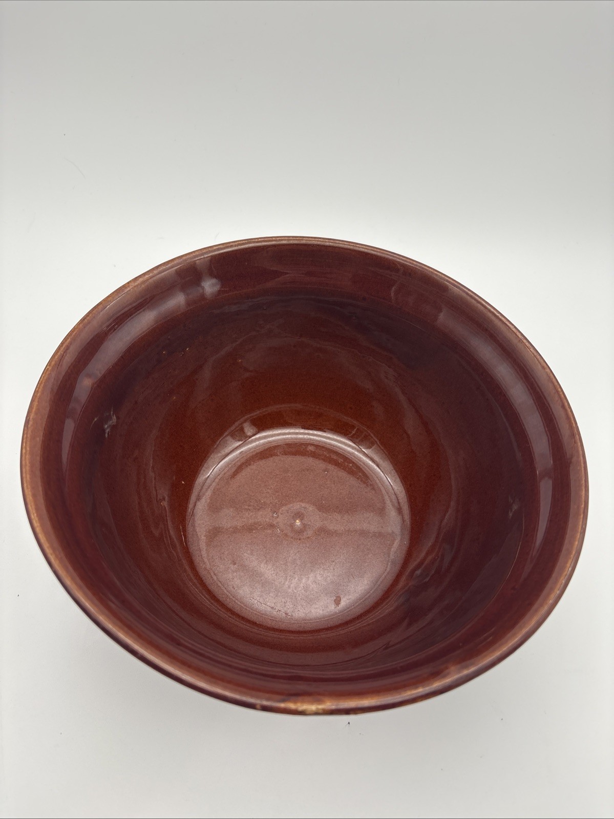 Vintage Marcrest brown-glazed stoneware mixing bowl 9in.