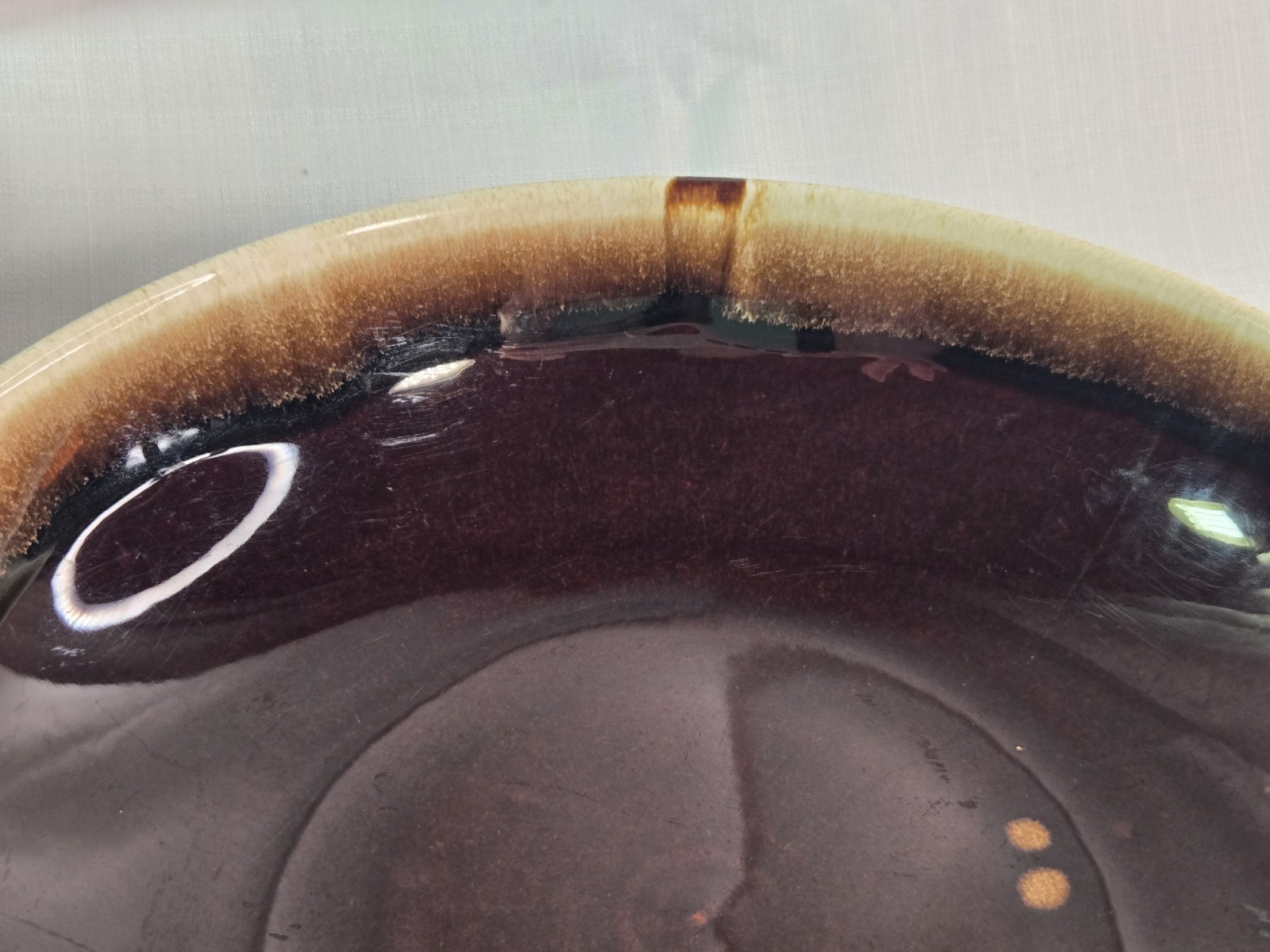 Vintage Gourmet Brown Drip Bowl Serving Dish Pottery Round 9″