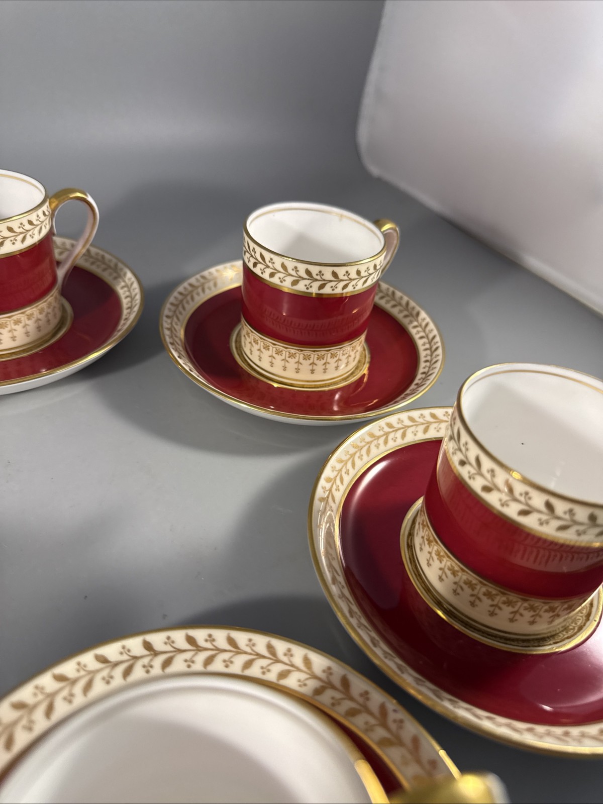 Set-6 Royal Staffordshire Demitasse Cup & Saucer Sets Burgundy Gold A15242