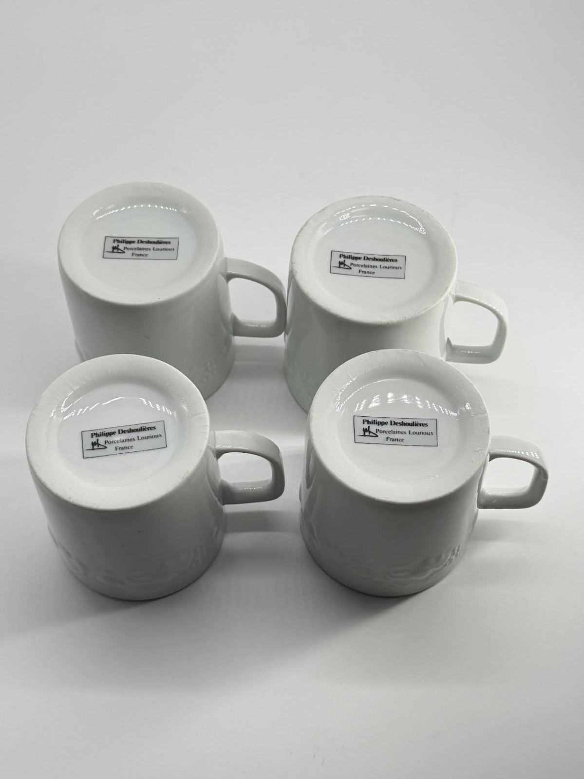 Set 4 Mugs Phillipe Deshoulieres France California (Blanc de Blanc) White