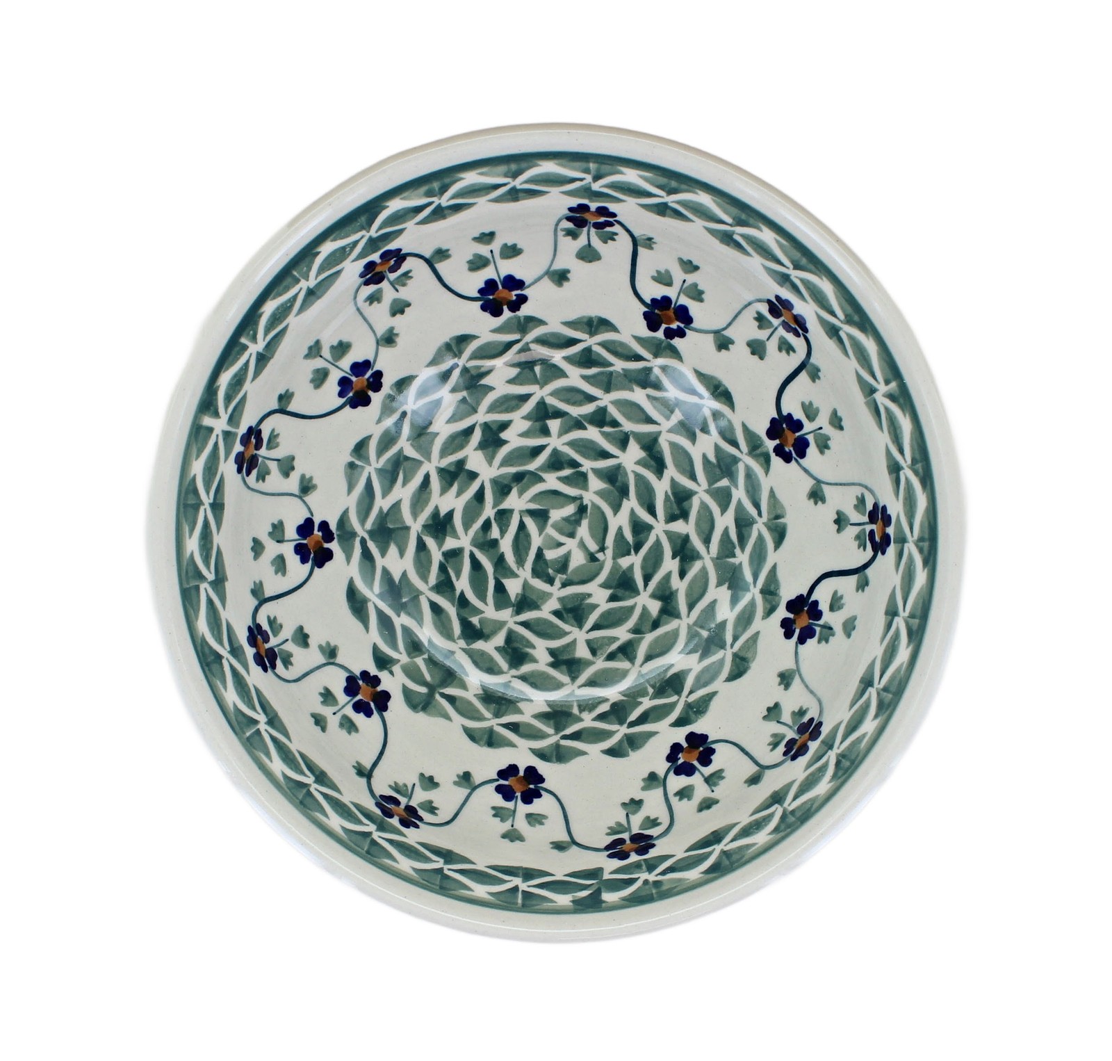 Blue Rose Polish Pottery Sage Floral Cereal/Soup Bowl
