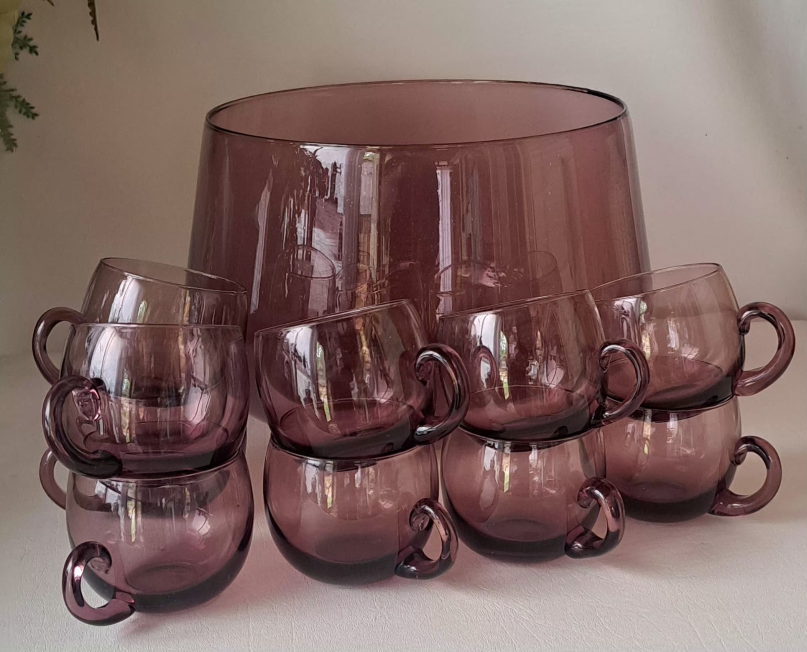 Vintage Made In Italy Murano Amethyst Purple Glass Punch Bowl Set