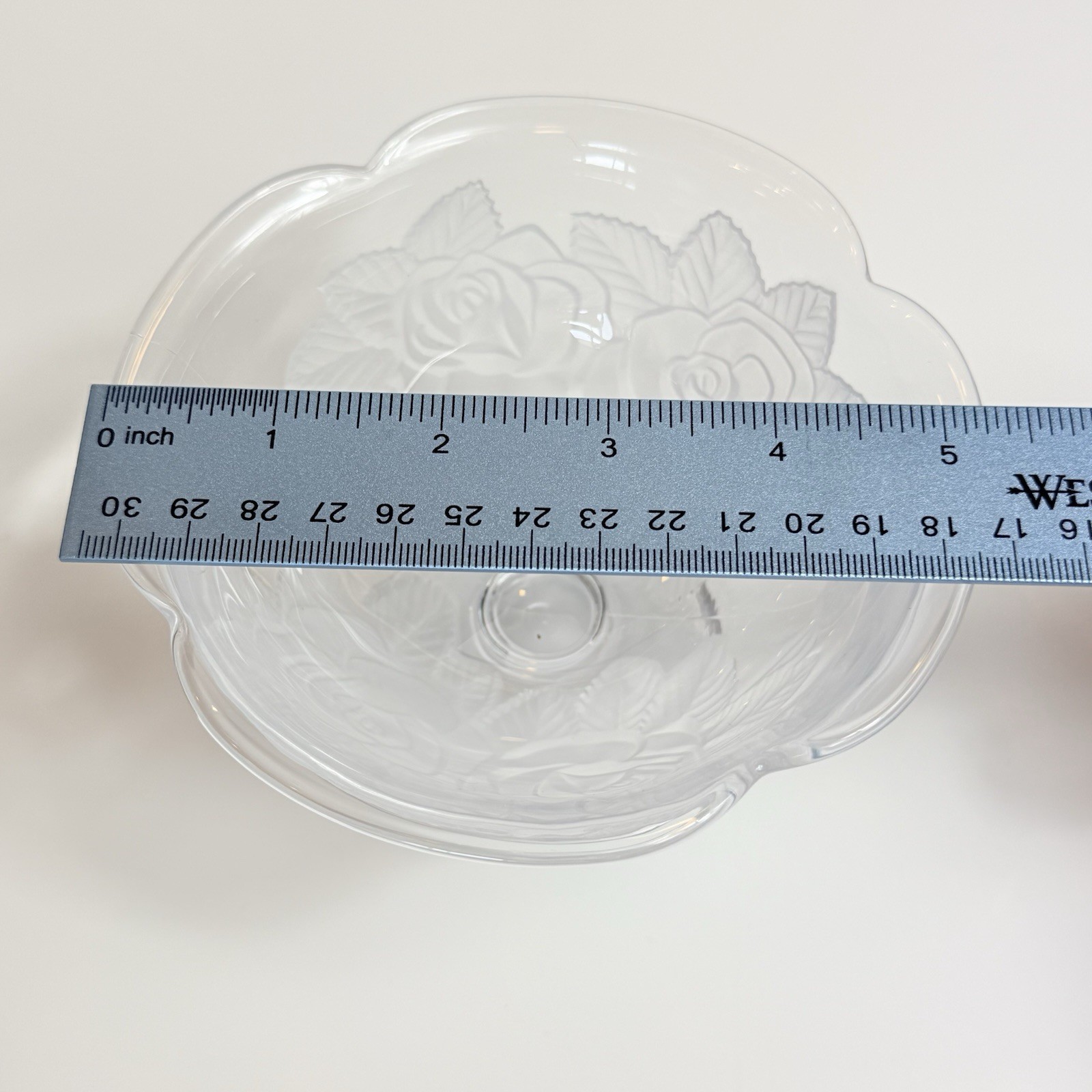 Vintage Clear Frosted Glass Rose Footed Pedestal Bowl Coquette Cottagecore