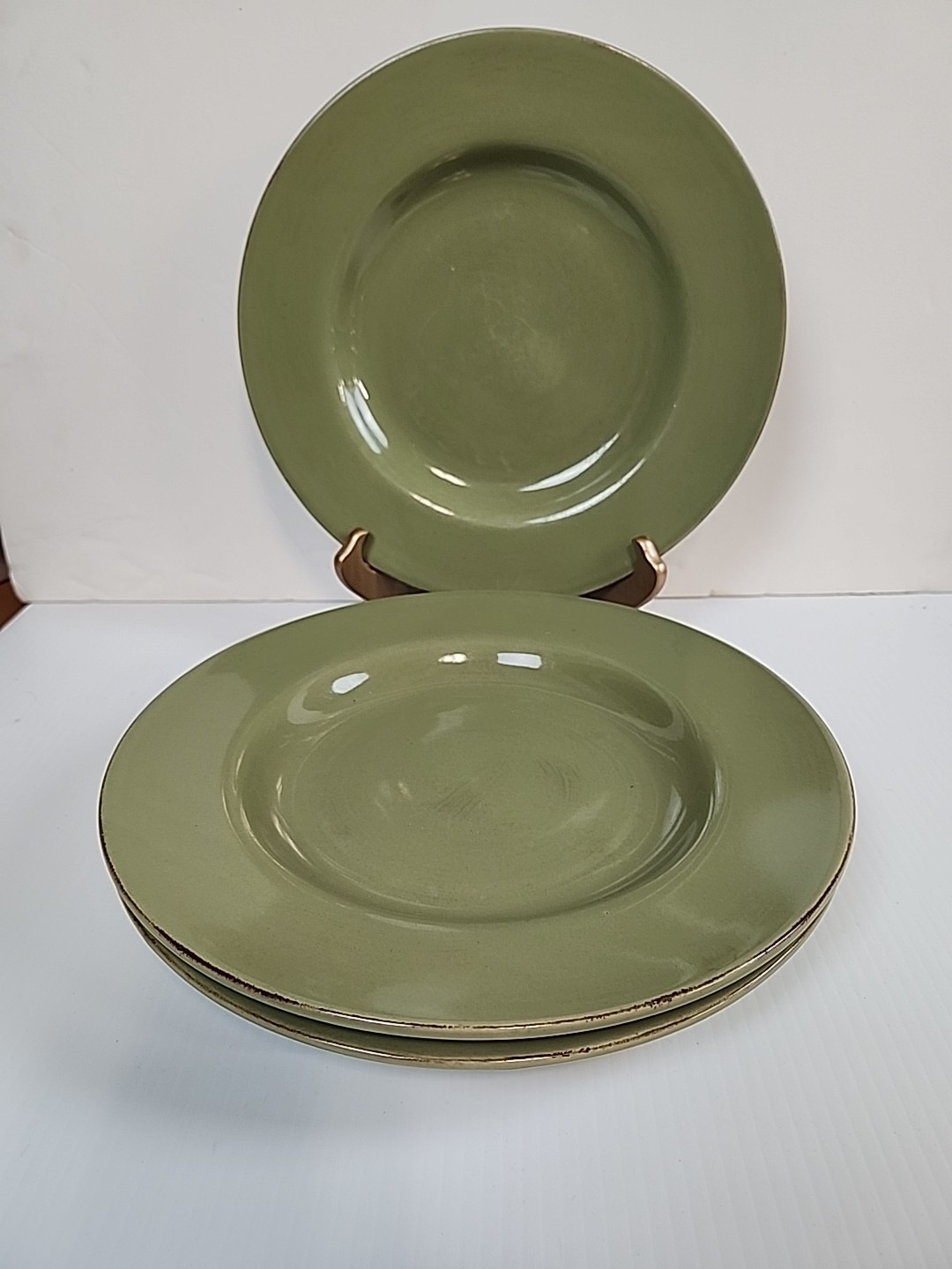 Signature Lucca Olive (Green) Dinner Plates 11 3/8” Stoneware – Set of 3