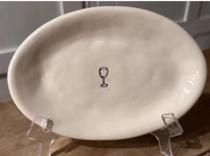Vintage Rae Dunn Set of 6 Oval 7-3/4”Appetizer Plates w/ Cocktail Glasses RARE