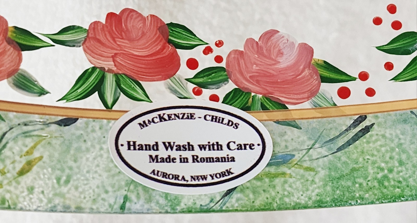 Mackenzie Childs Heirloom Glass Cake Dome Faux Marbling & Flowers NIB