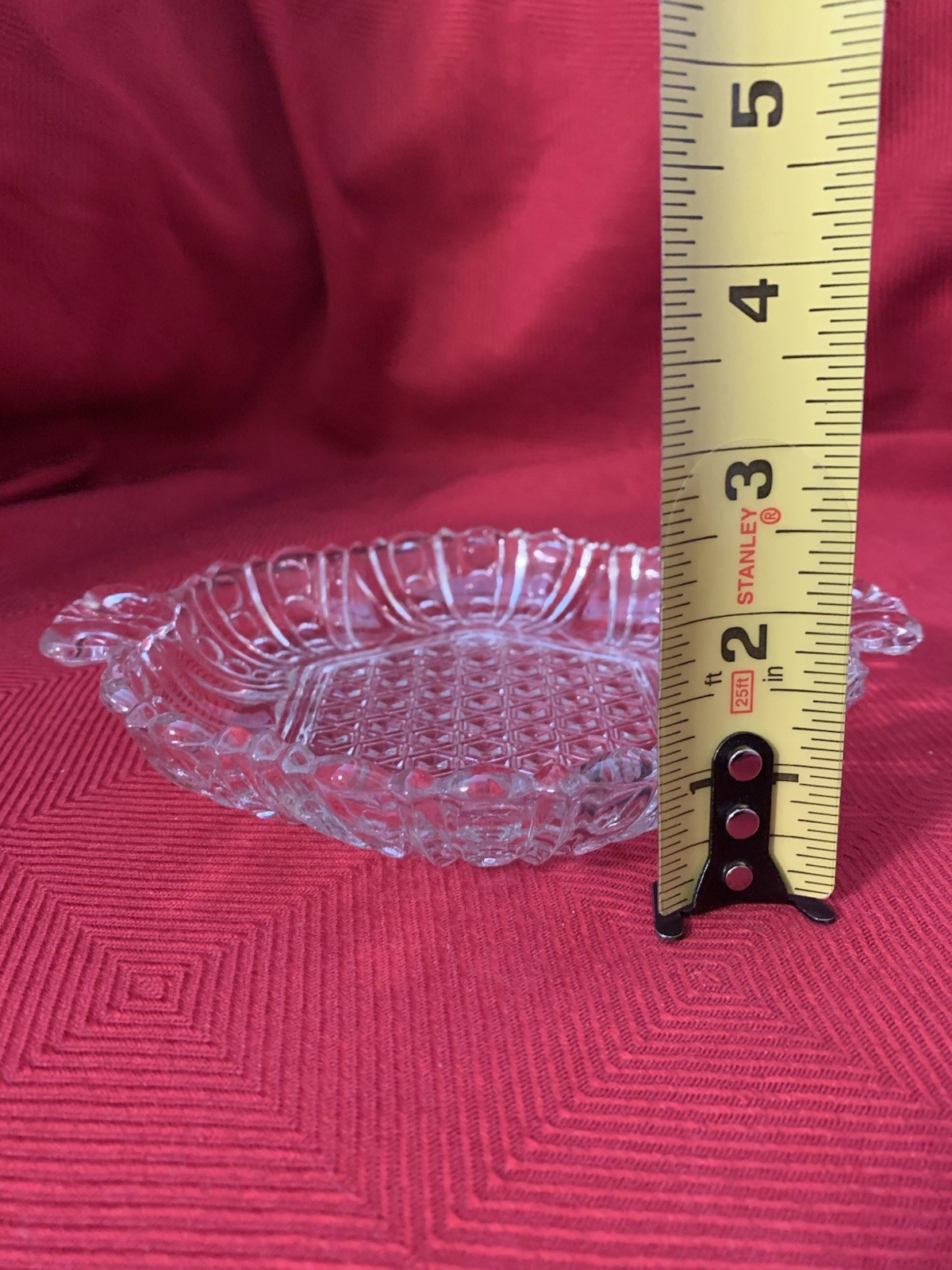 Anchor Hocking Clear Glass Vintage Dish with Hexagon and Dot & Cane Pattern 7.5”