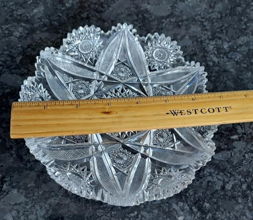 American Brilliant Cane in Cane Hobstar Cut Glass Bowl VTG Saw Tooth ABP 6 3/4″