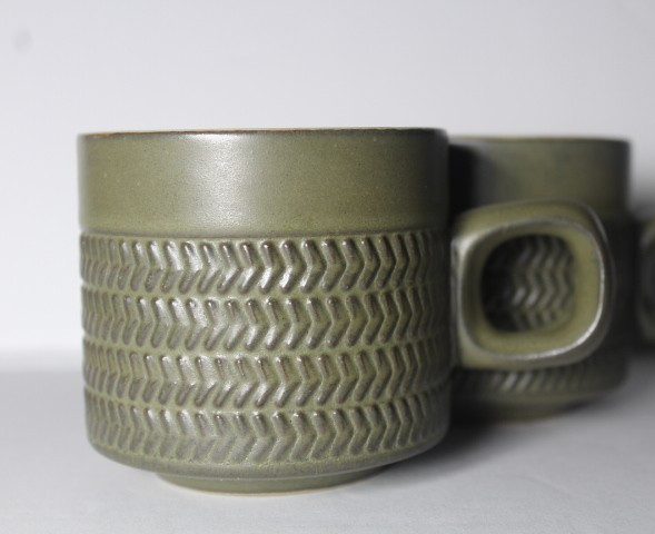Vintage Denby Camelot Dark Green Chevron Mugs Set Of 3 Made in England