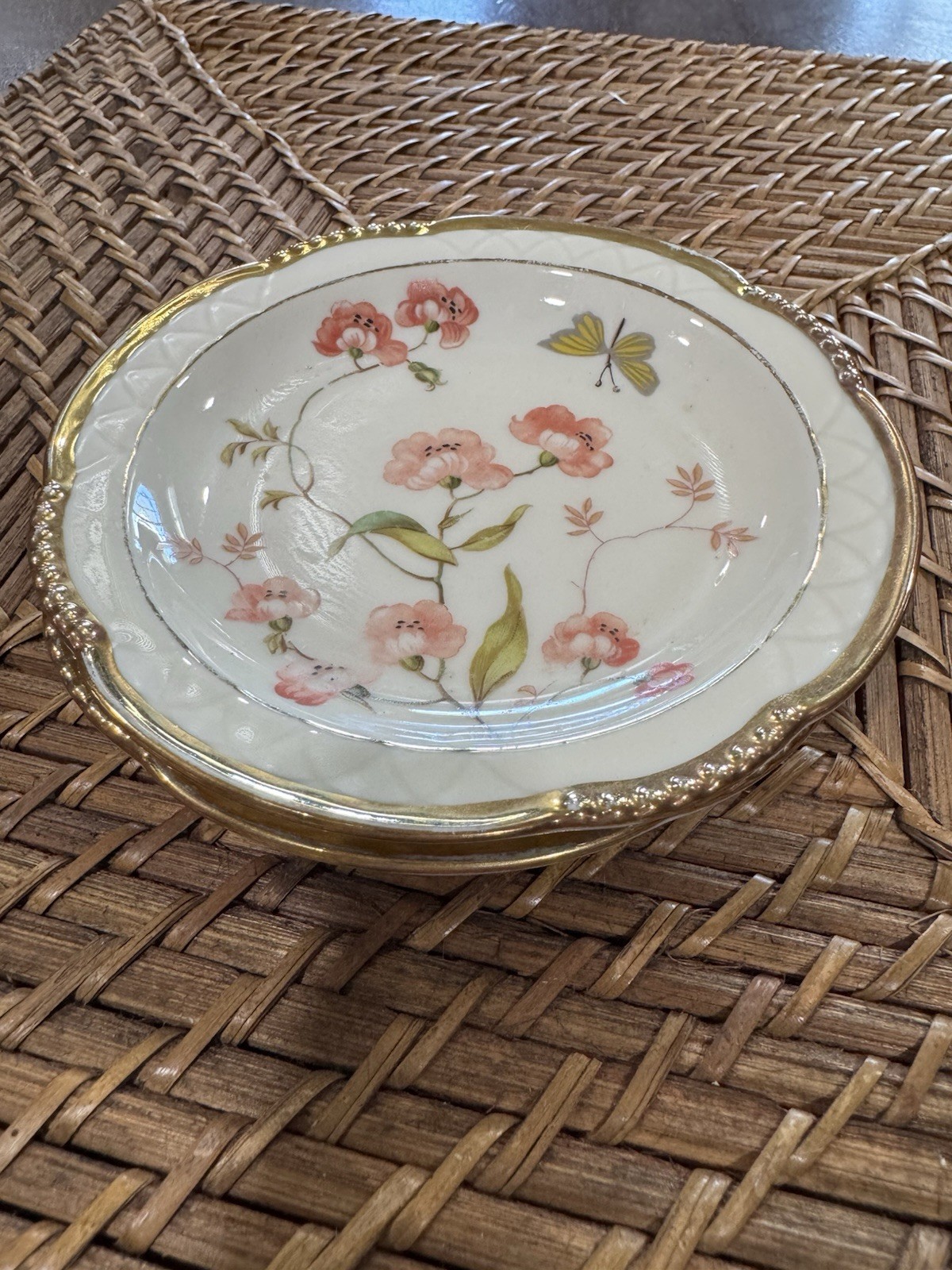 Two Mitterteich Bavaria Porcelain Dish with Floral Design Gold Trim Vintage
