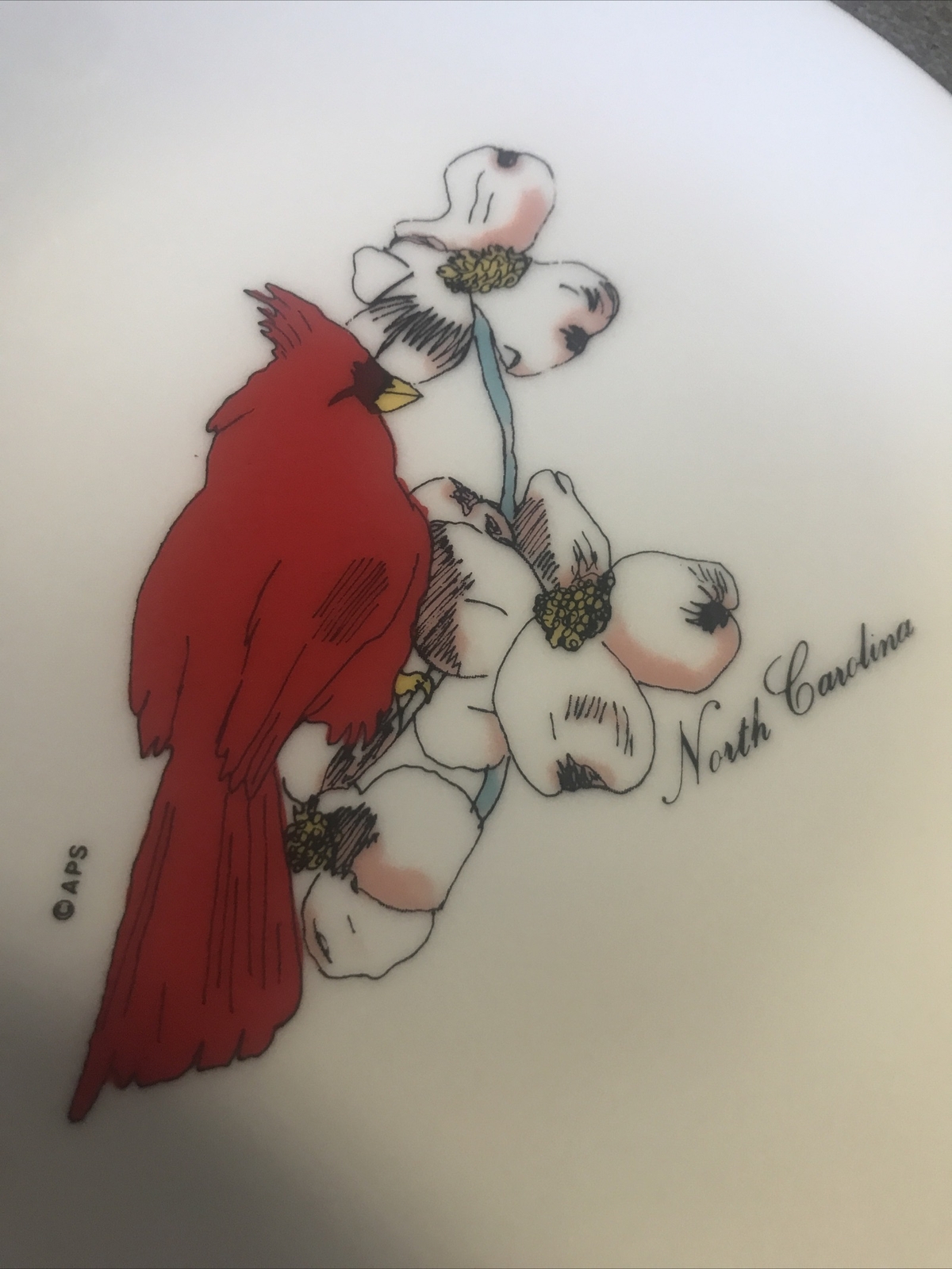 North Carolina NC plate, red bird cardinal , 7 /2”, Vintage, Japan