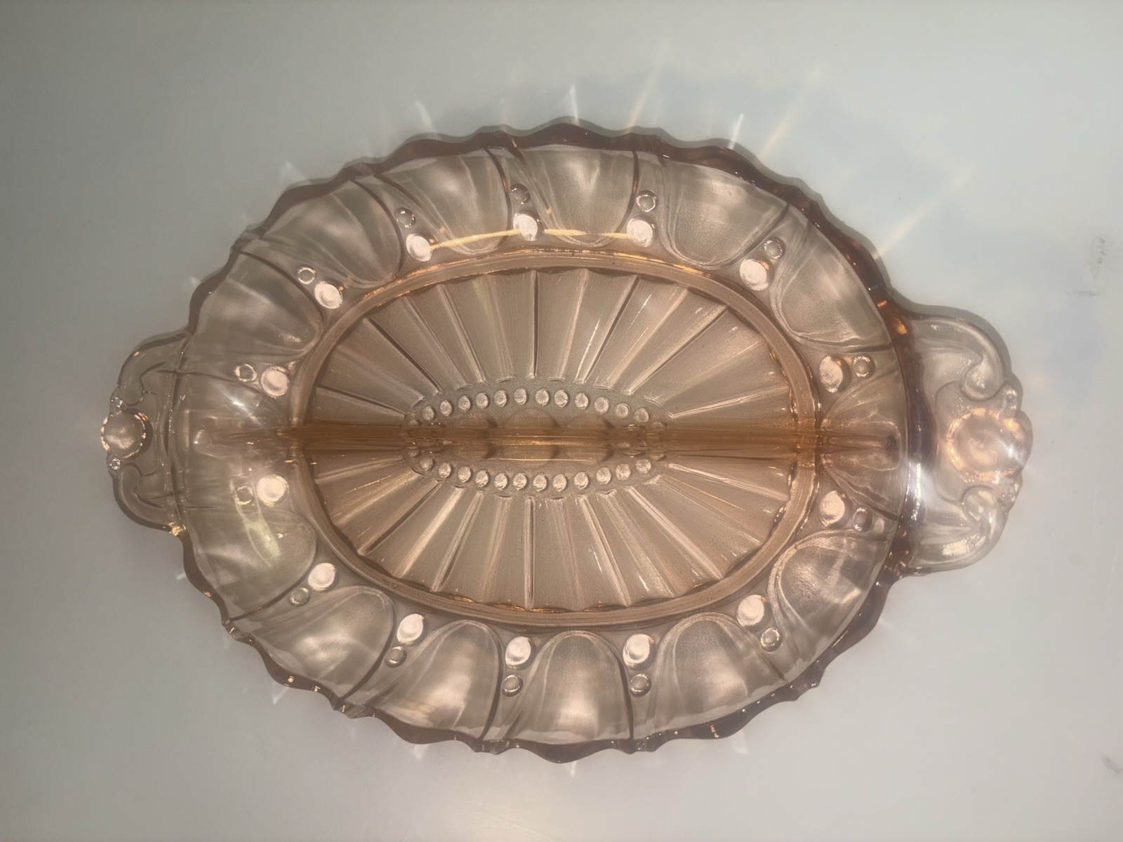 Vintage Anchor Hocking Pink Depression Glass Oyster & Pearl Divided Relish Tray