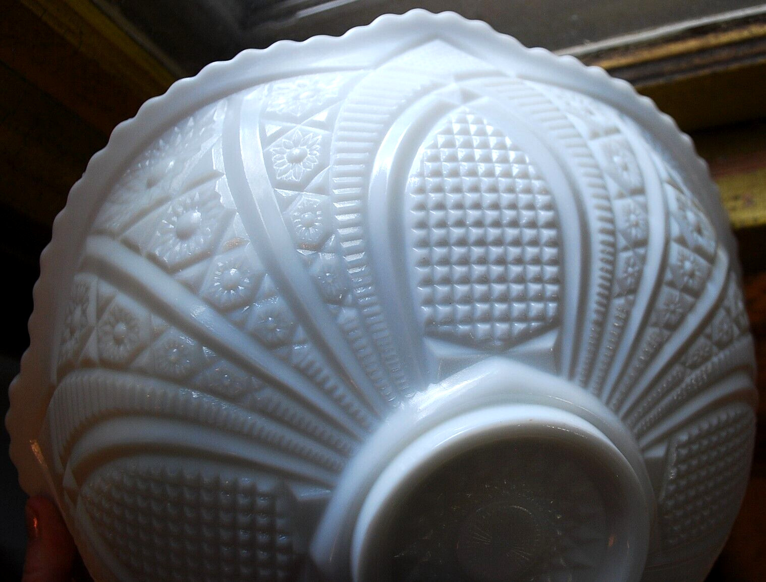 Vtg 1930s McKee THE CONCORD White Milk Glass PUNCH BOWL & PEDESTAL BASE SET 13″