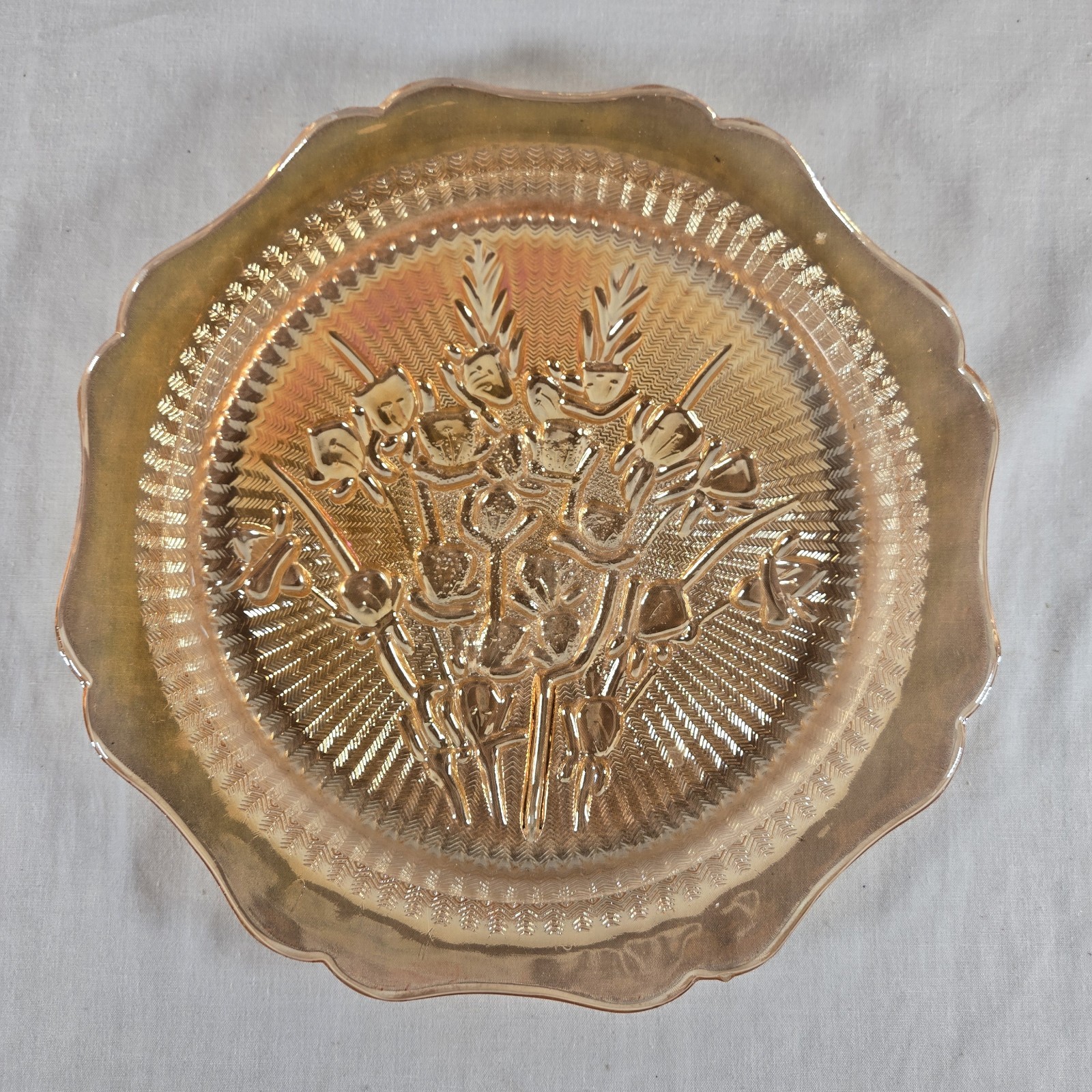 Jeanette Glass Iris Herringbone Depression Glass Dinner Plate 9″ Marigold 1930s