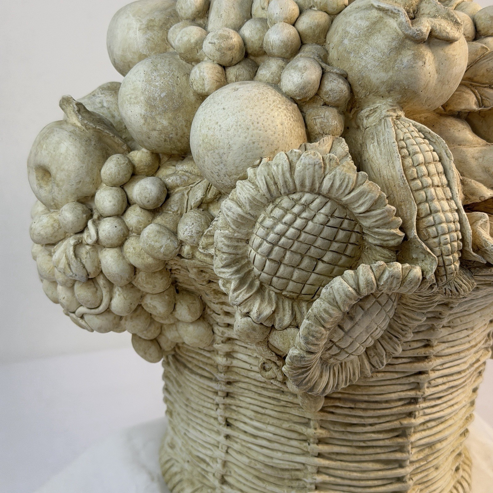 Large Resin Fruit & Flower Basket Centerpiece 12”H Off White Garden Boho Cottage