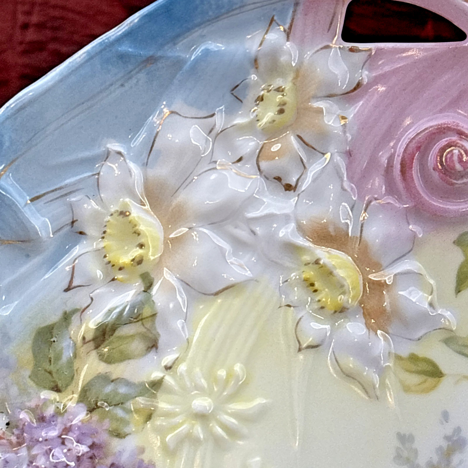 RS Prussia Harvest Mold Porcelain Plate Intricate Cut Outs Swirls Hand Painted