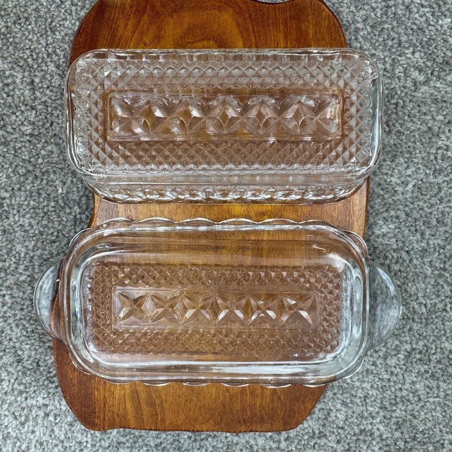 Anchor Hocking Vintage Wexford Cut Glass Covered Butter Dish Diamond XXX Pattern