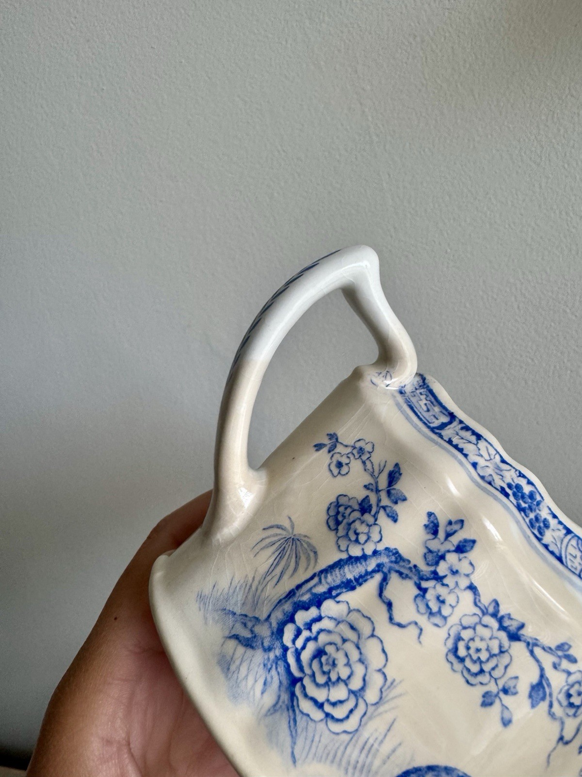TOASTY Antique Furnivals Quail Blue & White Creamer Transferware Made in England