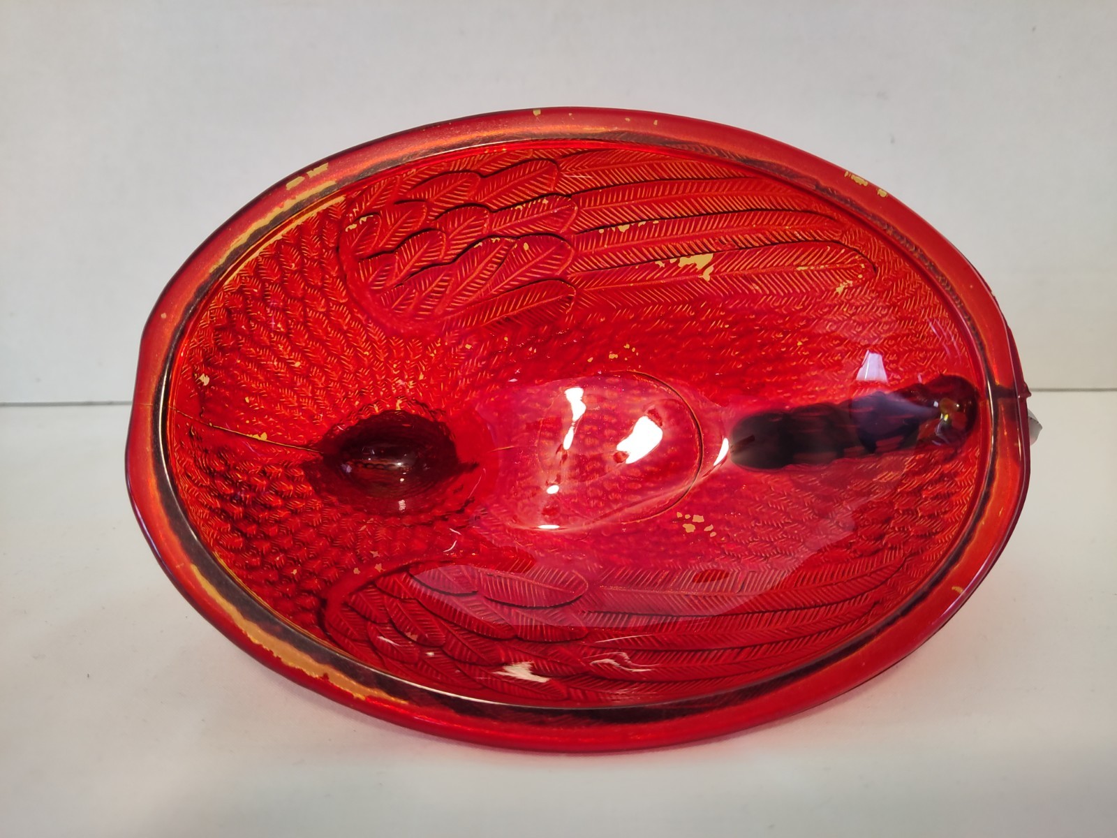 Vtg Red Flashed HEN ON NEST Indiana Glass 7” Candy Dish