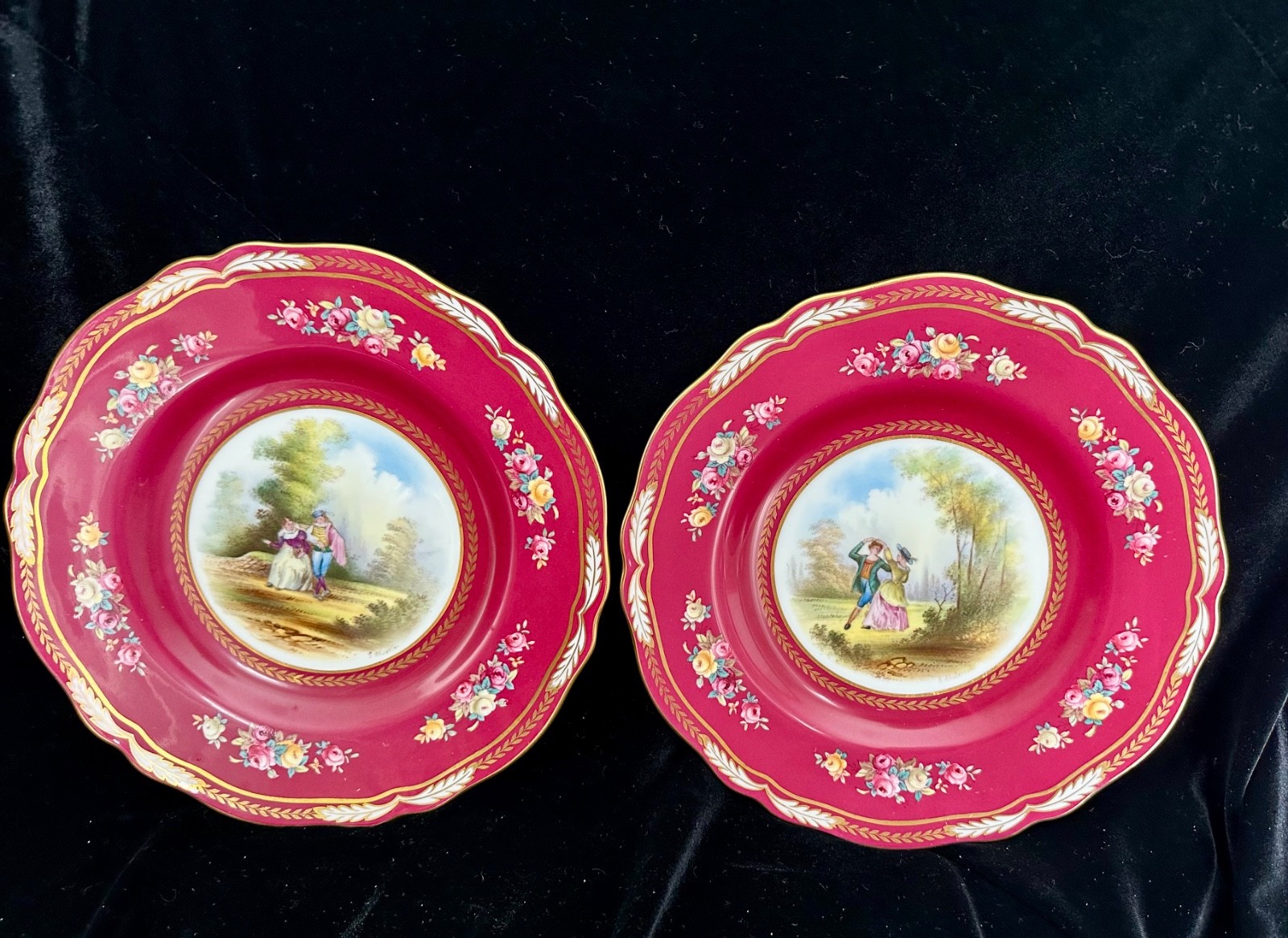 12 Copeland Spode Courting Couples HandPainted Plates Davis ex antique condition