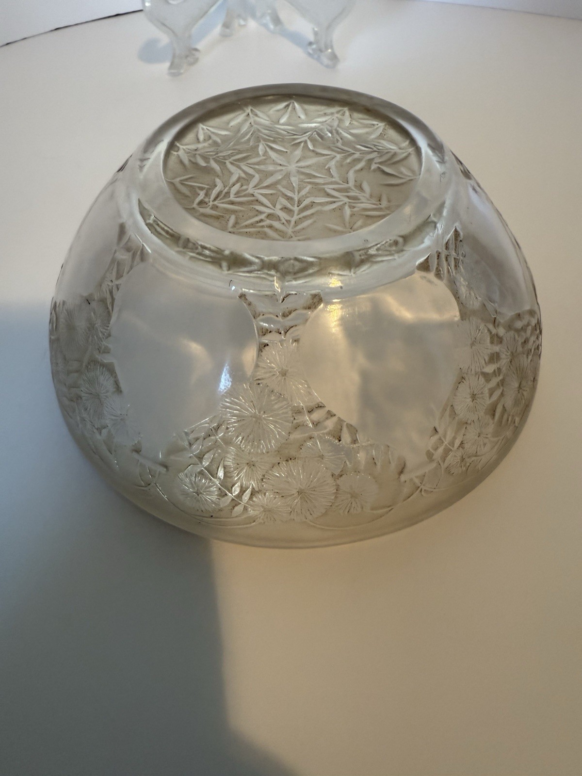 René R Lalique France Vases Bowl 5in Art Deco Nouveau Sepia Stain Glass 1927