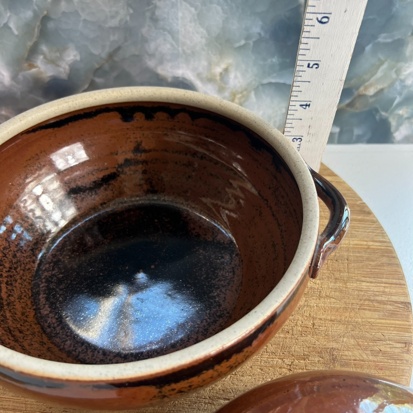 Art Studio Pottery Casserole With Handles & Lid 8″ Stoneware Brown Glazed 80s