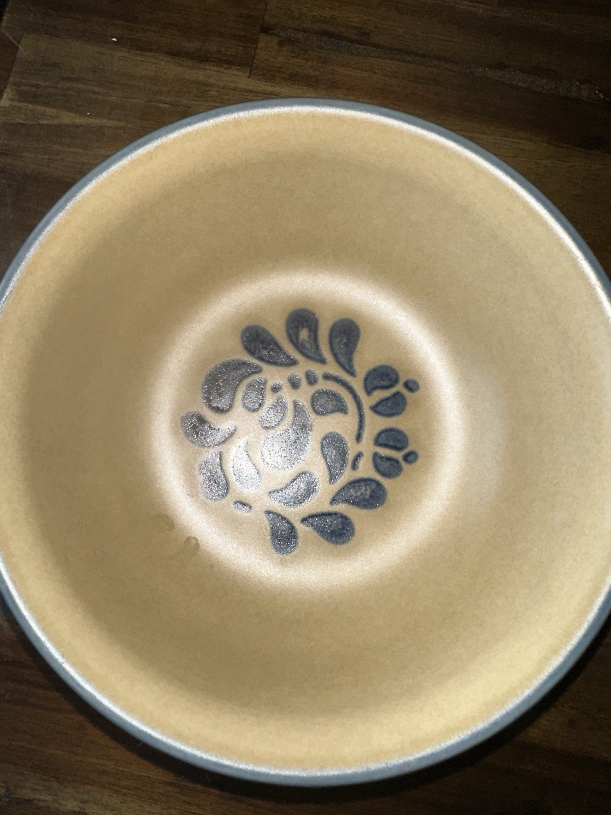 VTG Pfaltzgraff Folk Art Cereal Bowl Blue Brown Stoneware USA