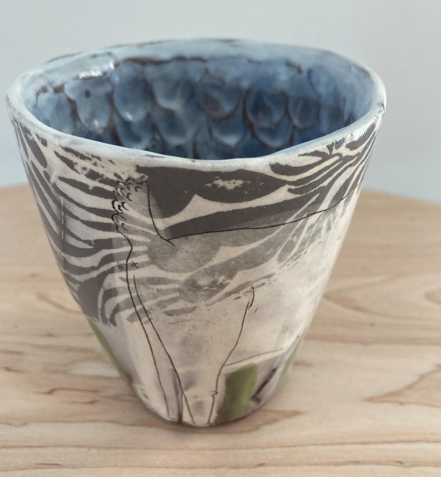 Mug Lynne Hobaica Stoneware Pottery CUP Deer and patterns