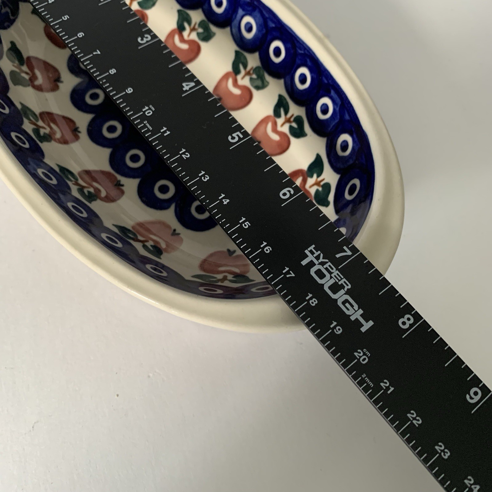 Boleslawiec Polish Pottery Handpainted Small Oval Dish Apples/Leaves Pattern