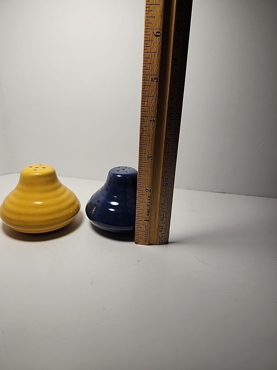 Vintage Cobalt Blue & Yellow Bauer salt and pepper shaker Set Beehive Ribbed