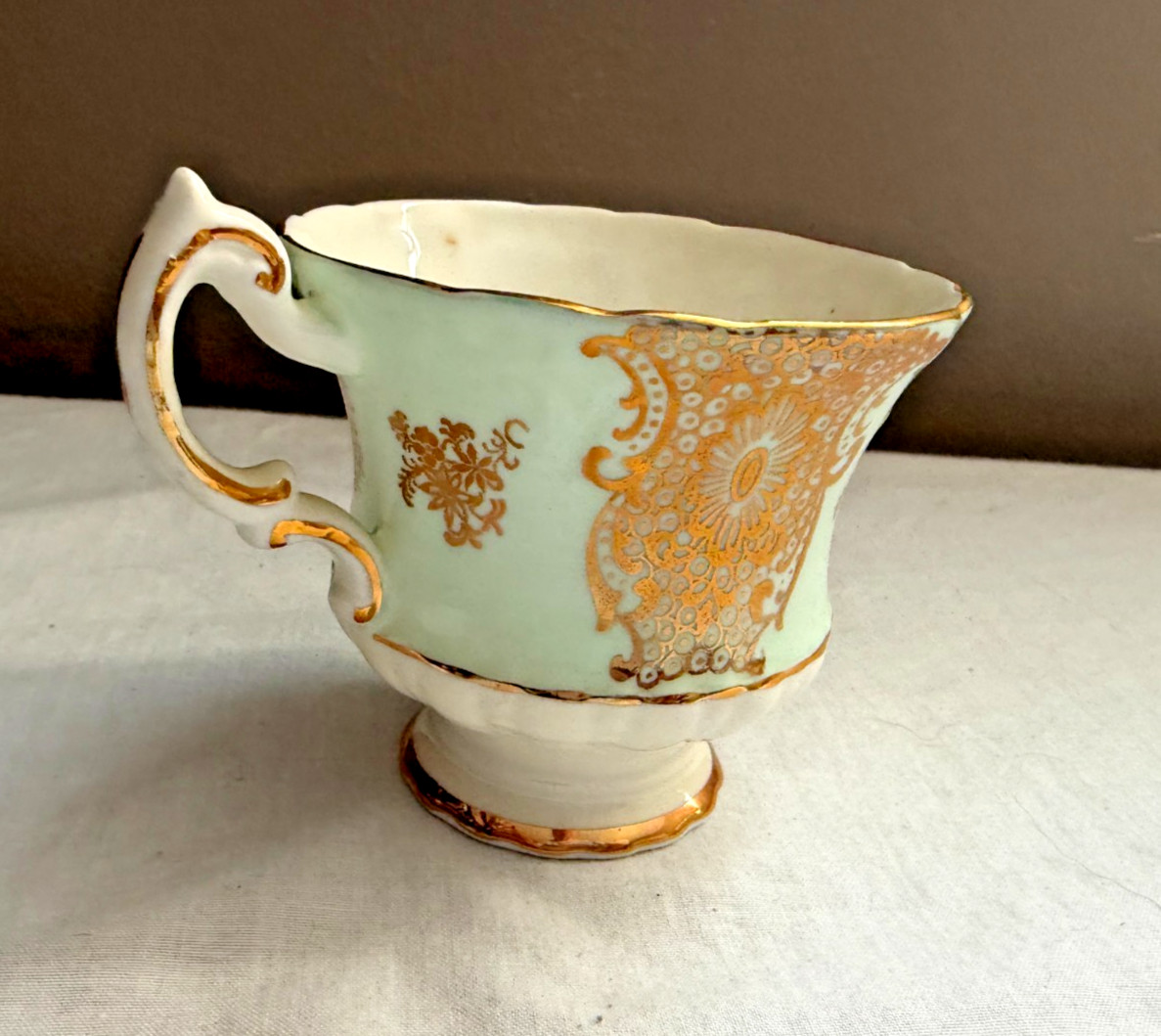 Vintage Paragon Fine Bone China Teacup & Saucer Pale Green Gold Floral England