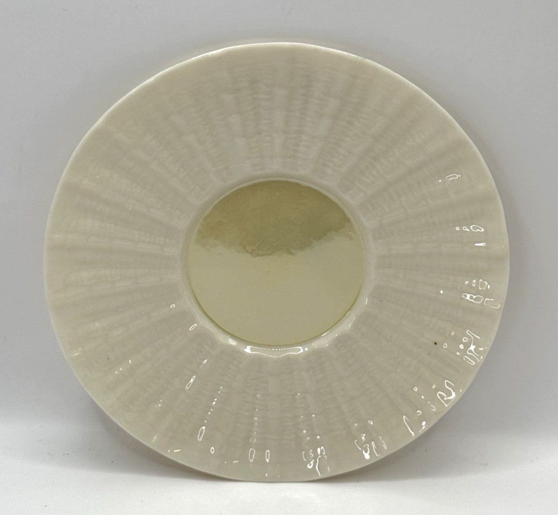 Belleek Neptune Shell Footed Cup and Saucer Yellow Ireland ~ Green Mark