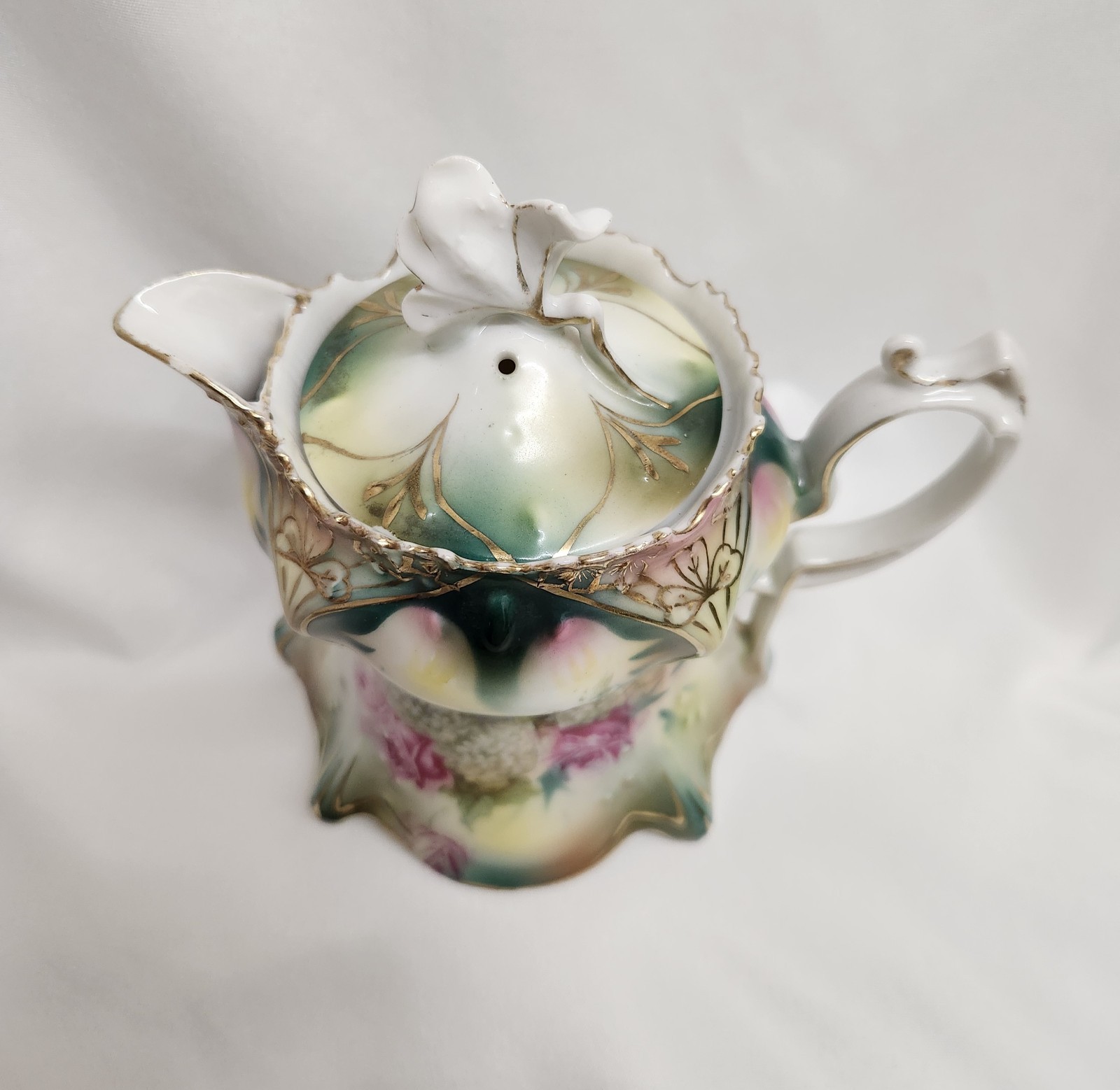 RS Prussia Antique Porcelain Small Teapot Floral Pattern With Lid