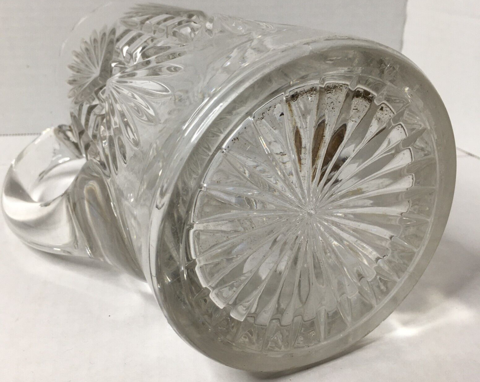 Retro Pressed Lead Glass Water Pitcher Clear Mid Century Modern Vintage 9″