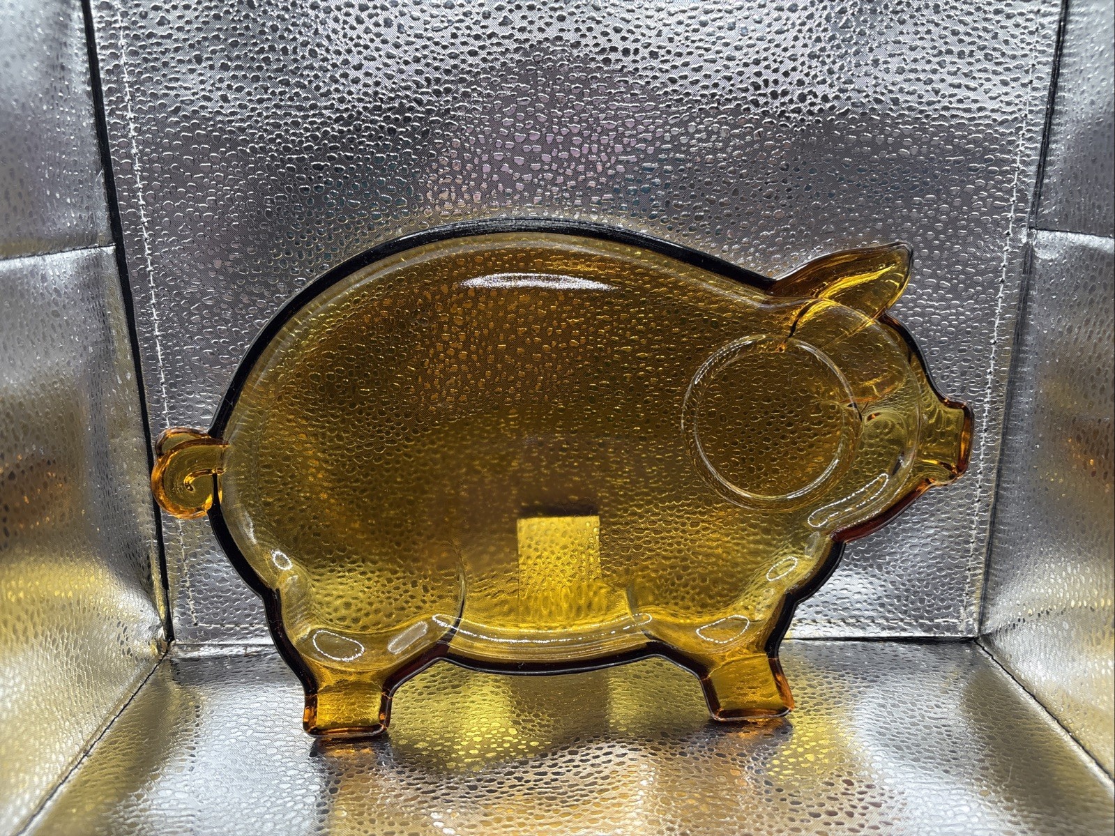Vintage Tiara Indiana Glass Amber Pig Platter Tray Plate 1970s