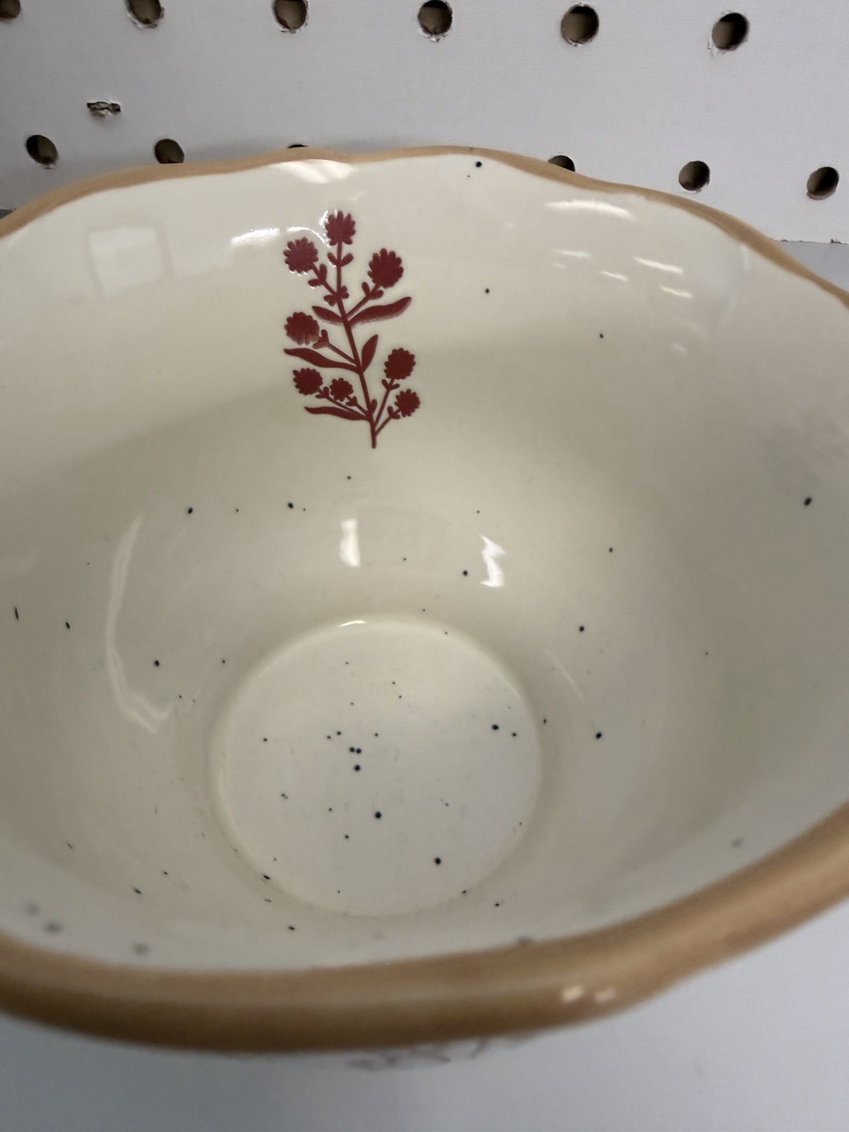 Farmhouse Stoneware Cups Set of 2 | Red & Green Botanical | Scalloped Rim