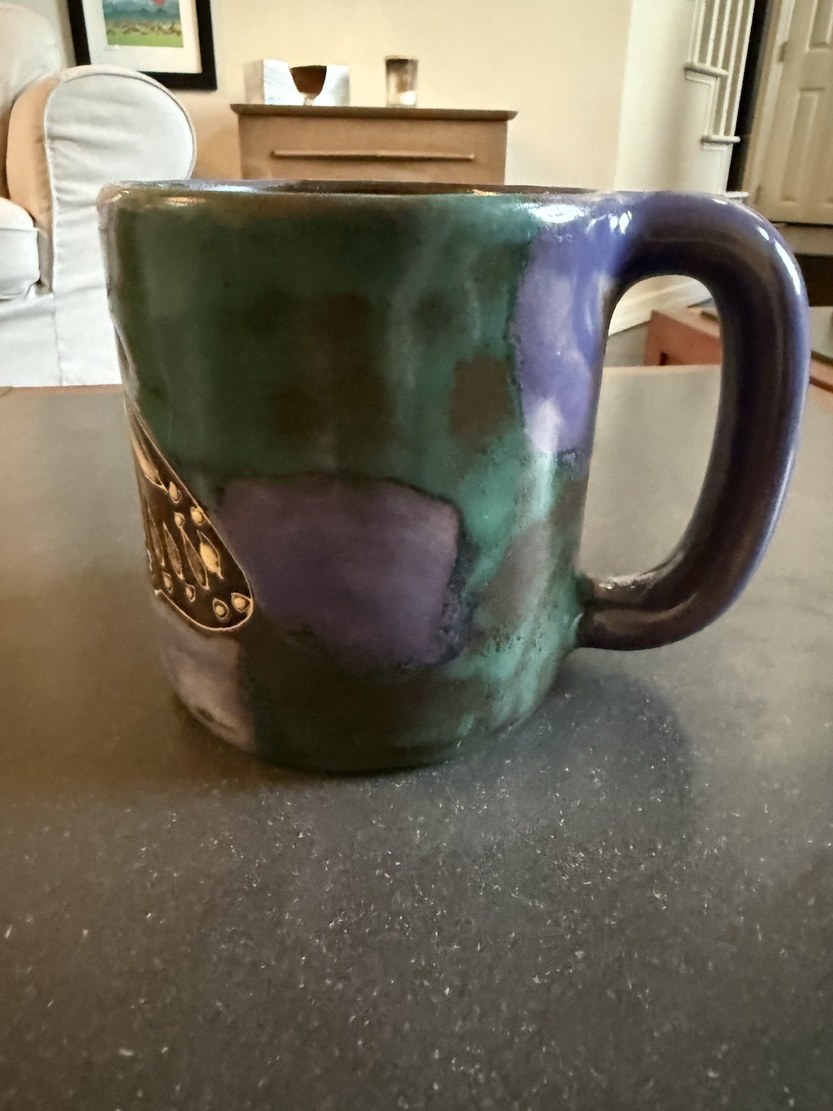 Set of 2 Mara Stoneware Pottery Fish & Butterfly Mug Tea Cup signed 4.25″H