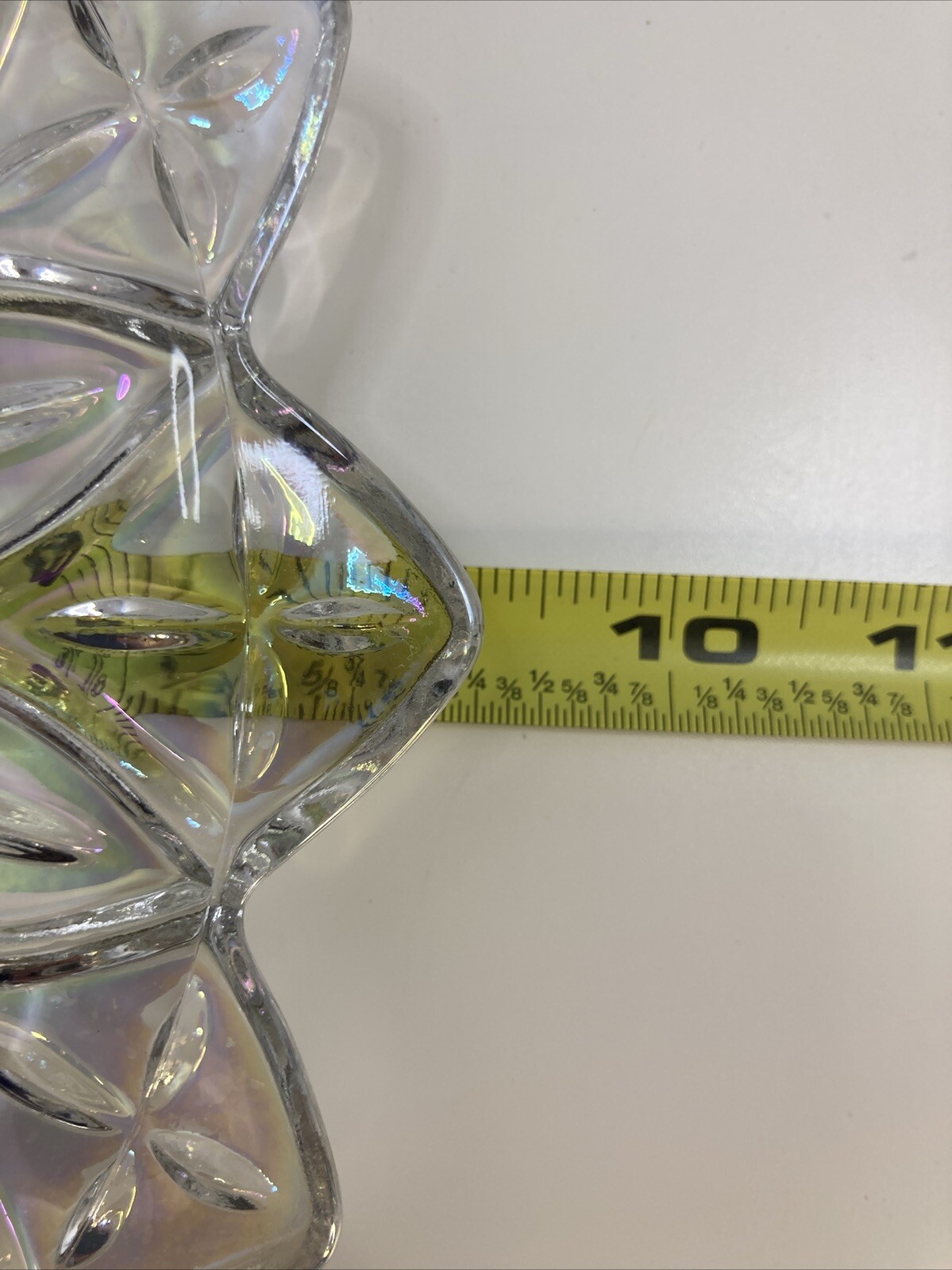 Vtg 1960s Star Flower Petal Federal Clear Iridescent Carnival Glass Plate 9.25″