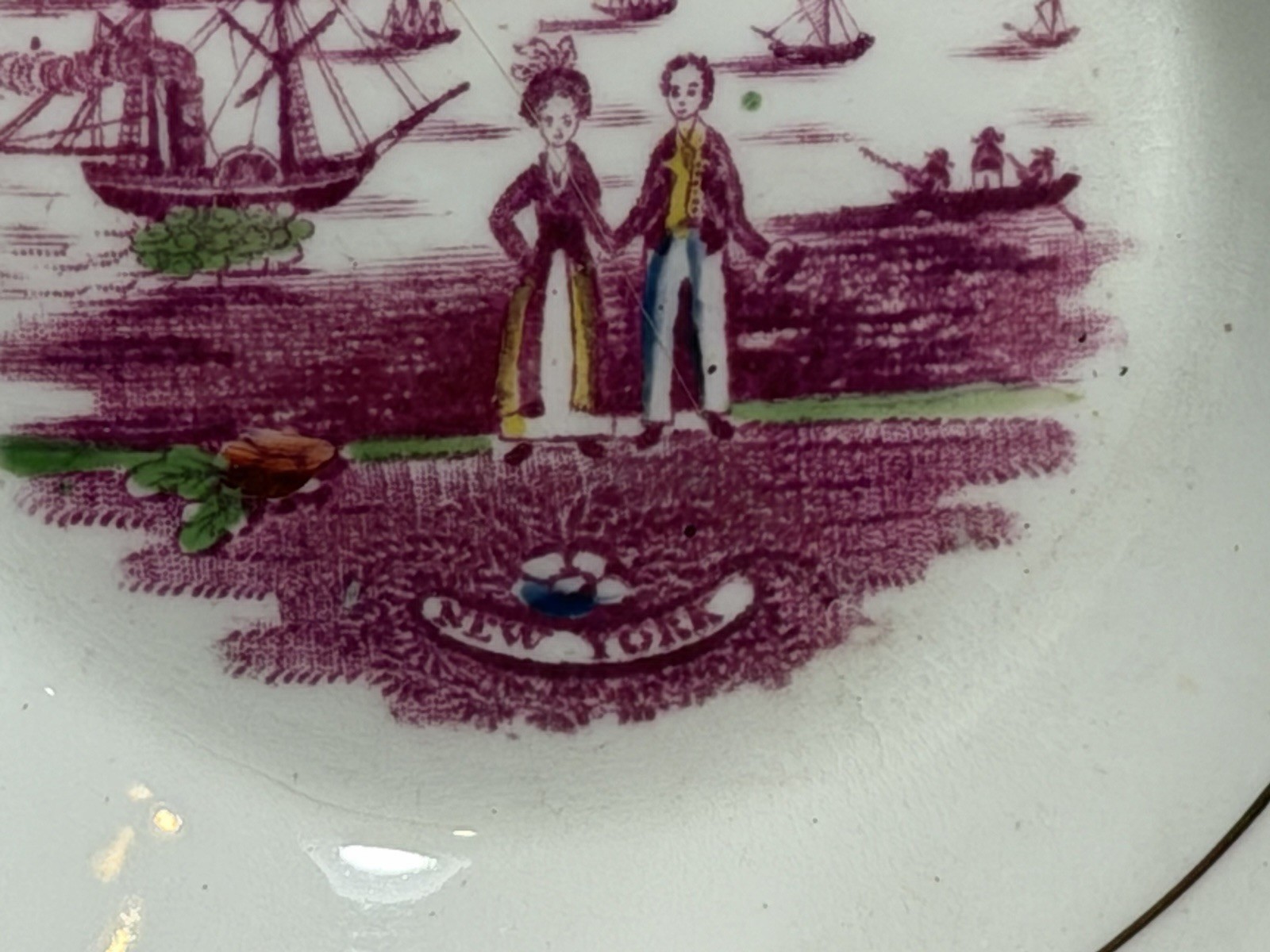Historical Staffordshire Porcelain Cup and Saucer With View Of New York Ca. 1840