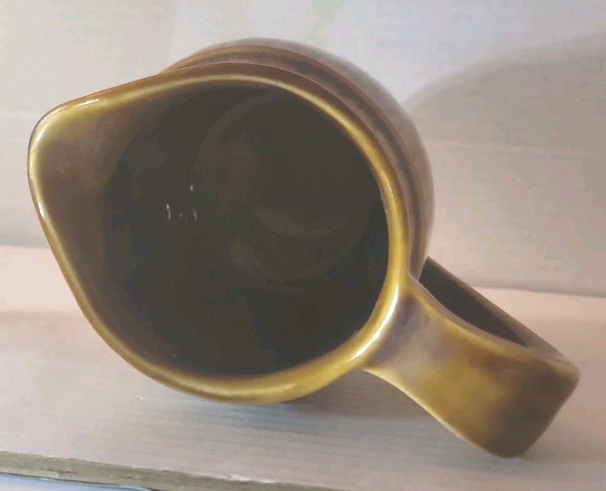 Vintage Uhl Pottery Rustic Brown Barrel Pitcher Stoneware Flaw / Planter Decor