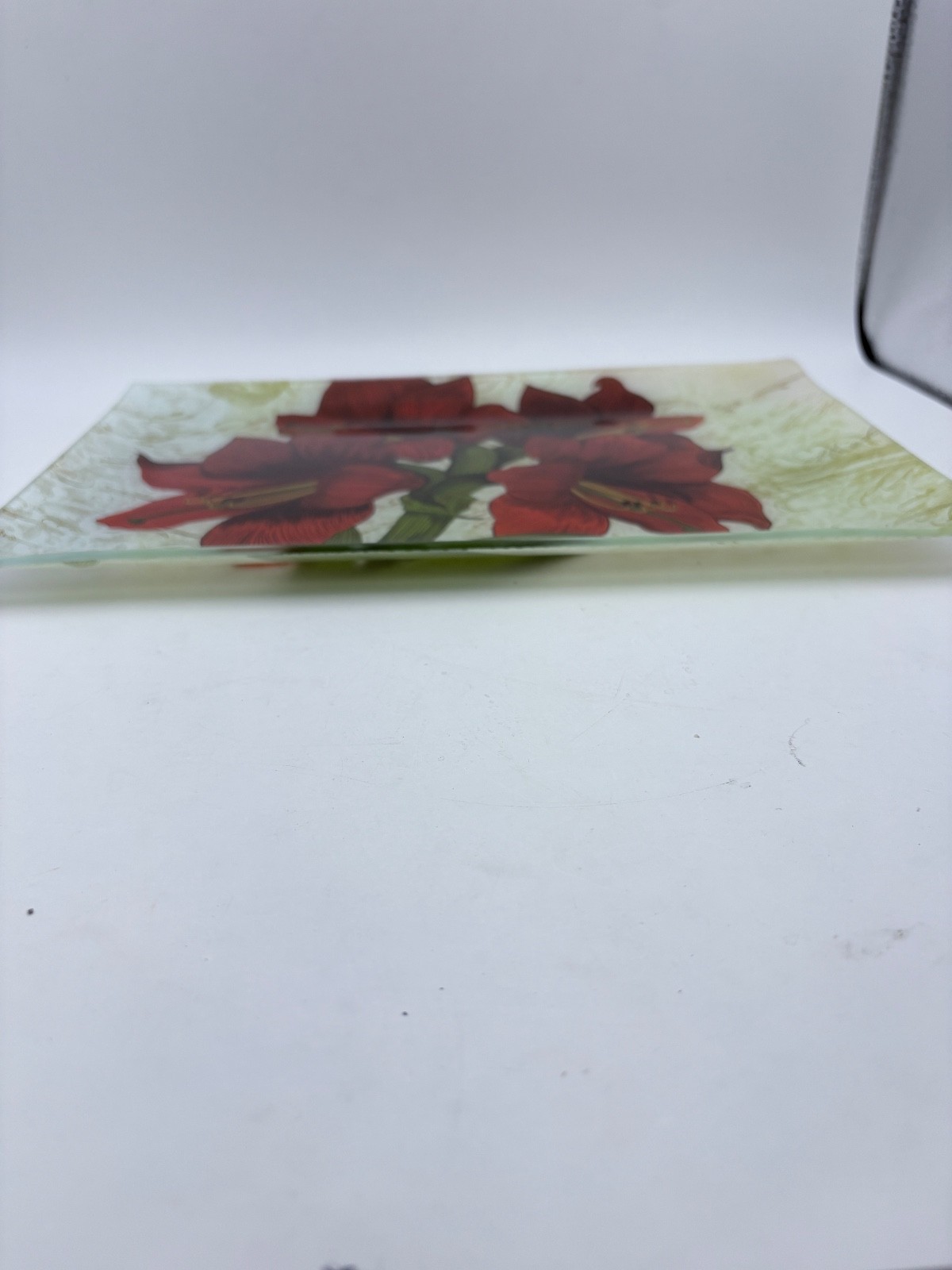 Ashland Holiday Home Accents Red Amaryllis Reverse Painted Glass Tray/Platter
